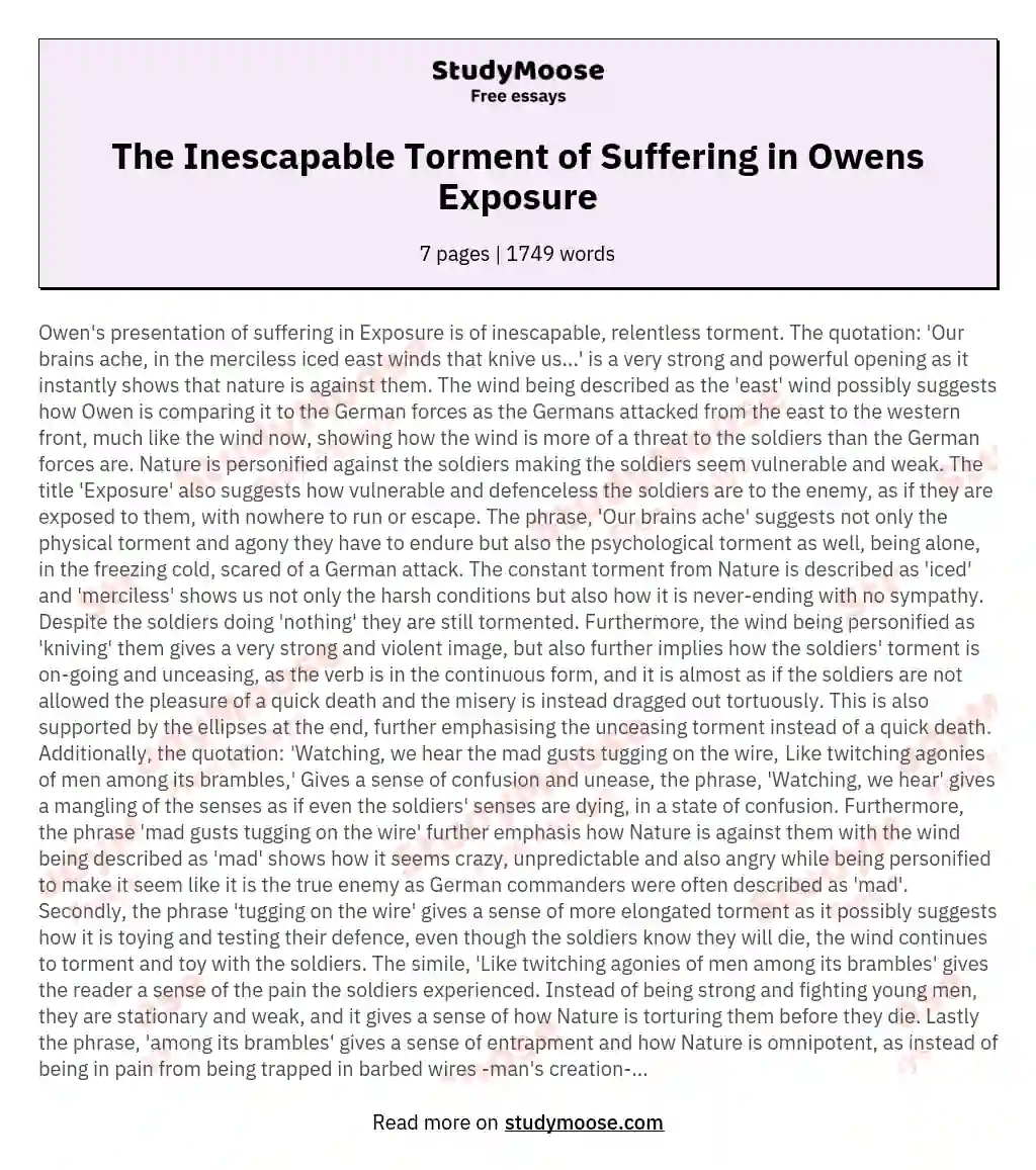 The Inescapable Torment of Suffering in Owens Exposure essay