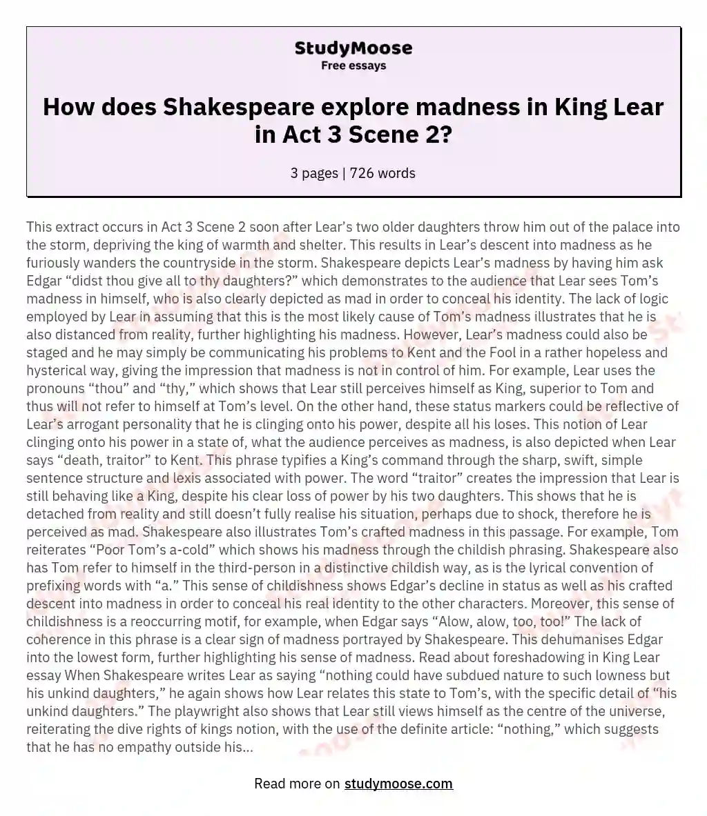 How does Shakespeare explore madness in King Lear in Act 3 Scene 2?
