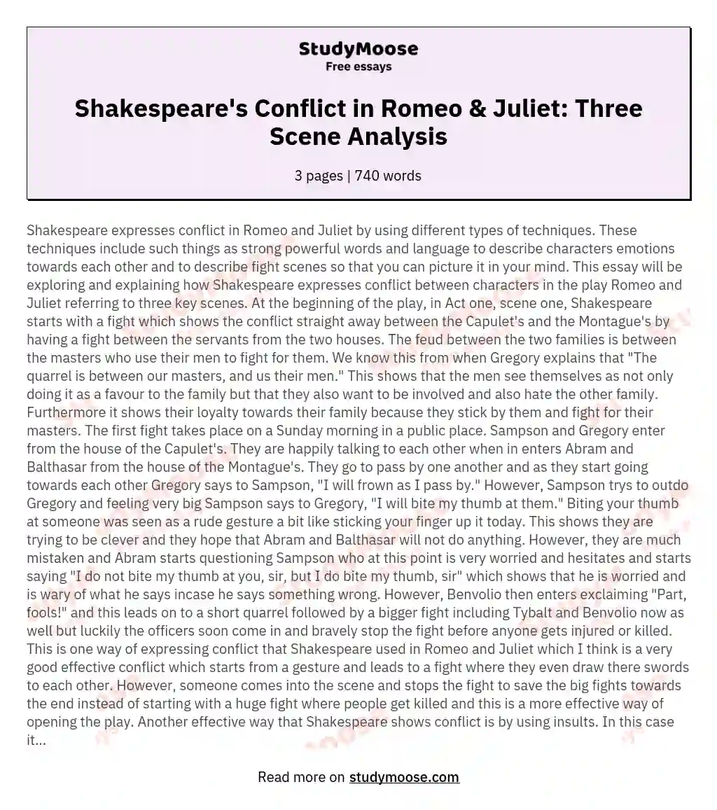 How does Shakespeare express conflict in the play Romeo and Juliet with reference to three scenes?