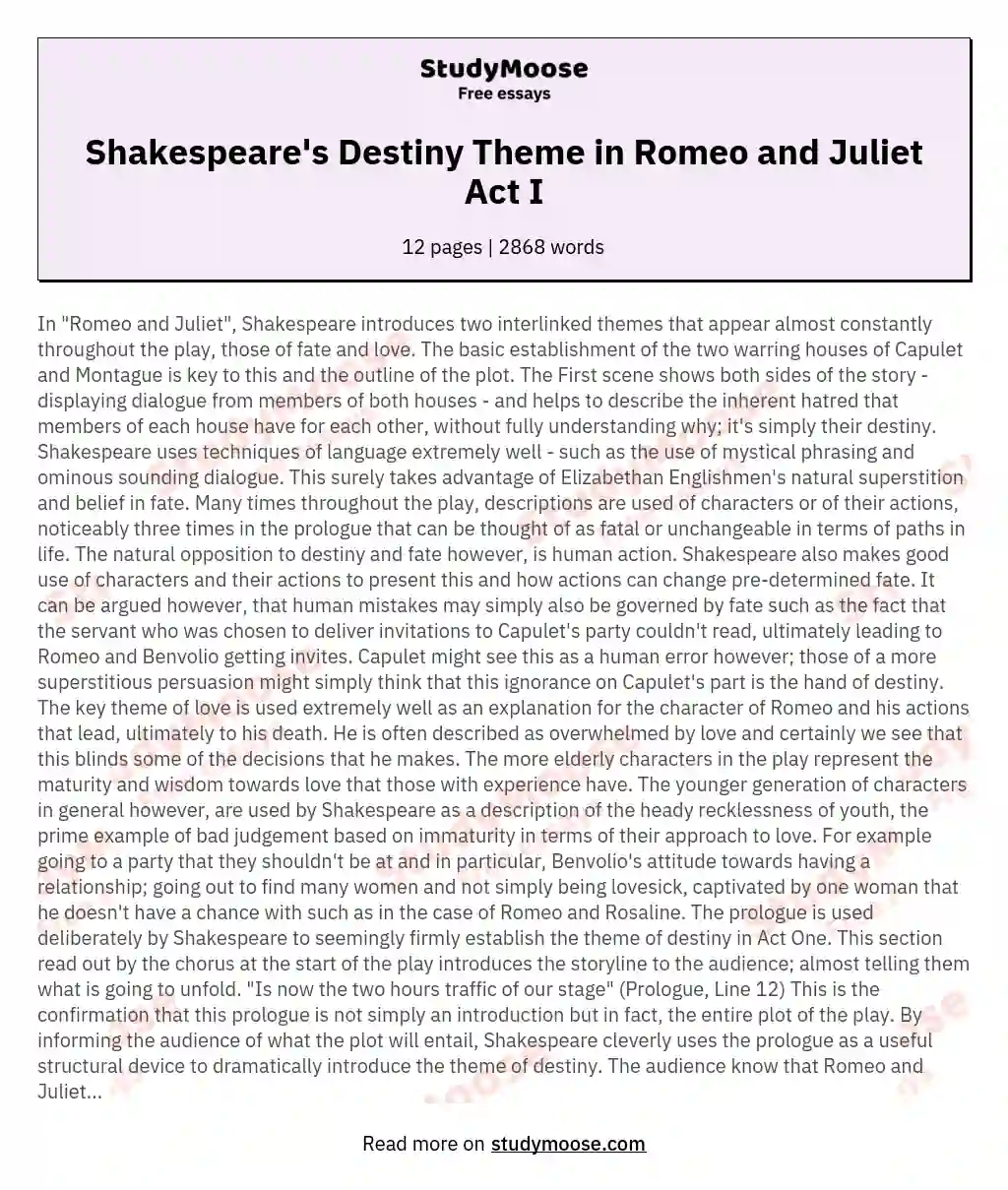 How Does Shakespeare Introduce the Theme Of Destiny In Act 1 Of "Romeo and Juliet"?