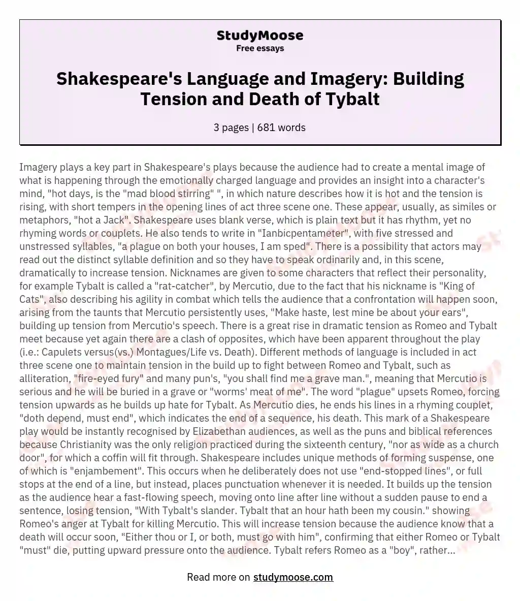 Shakespeare's Language and Imagery: Building Tension and Death of Tybalt essay