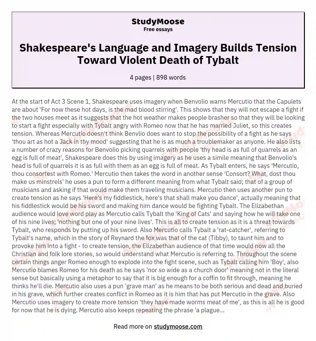 Shakespeare's Language and Imagery Builds Tension Toward Violent Death of Tybalt