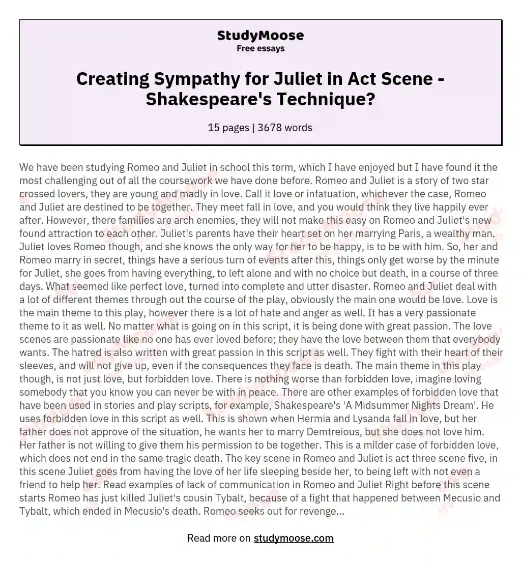 Creating Sympathy for Juliet in Act  Scene  - Shakespeare's Technique?