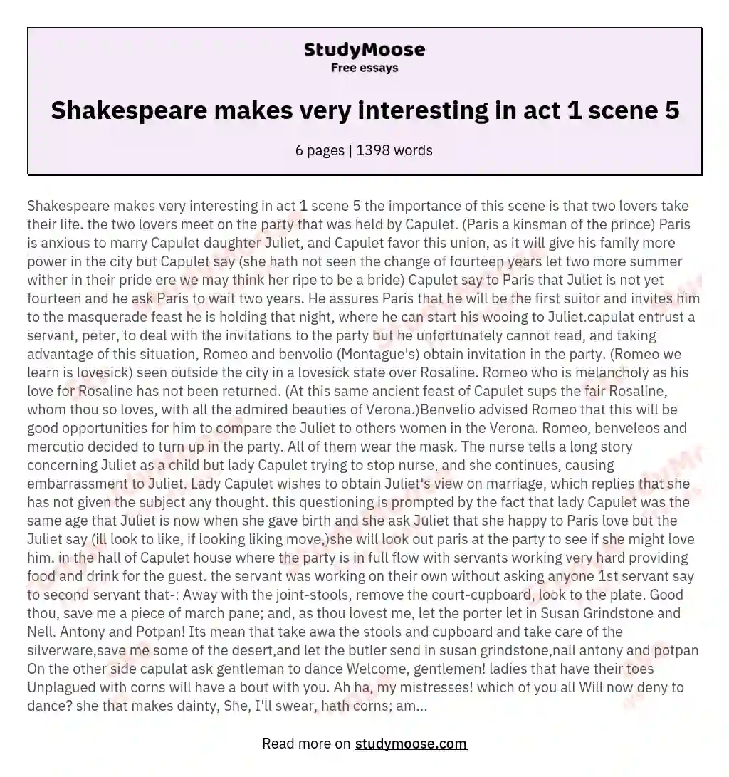 Shakespeare makes very interesting in act 1 scene 5 essay