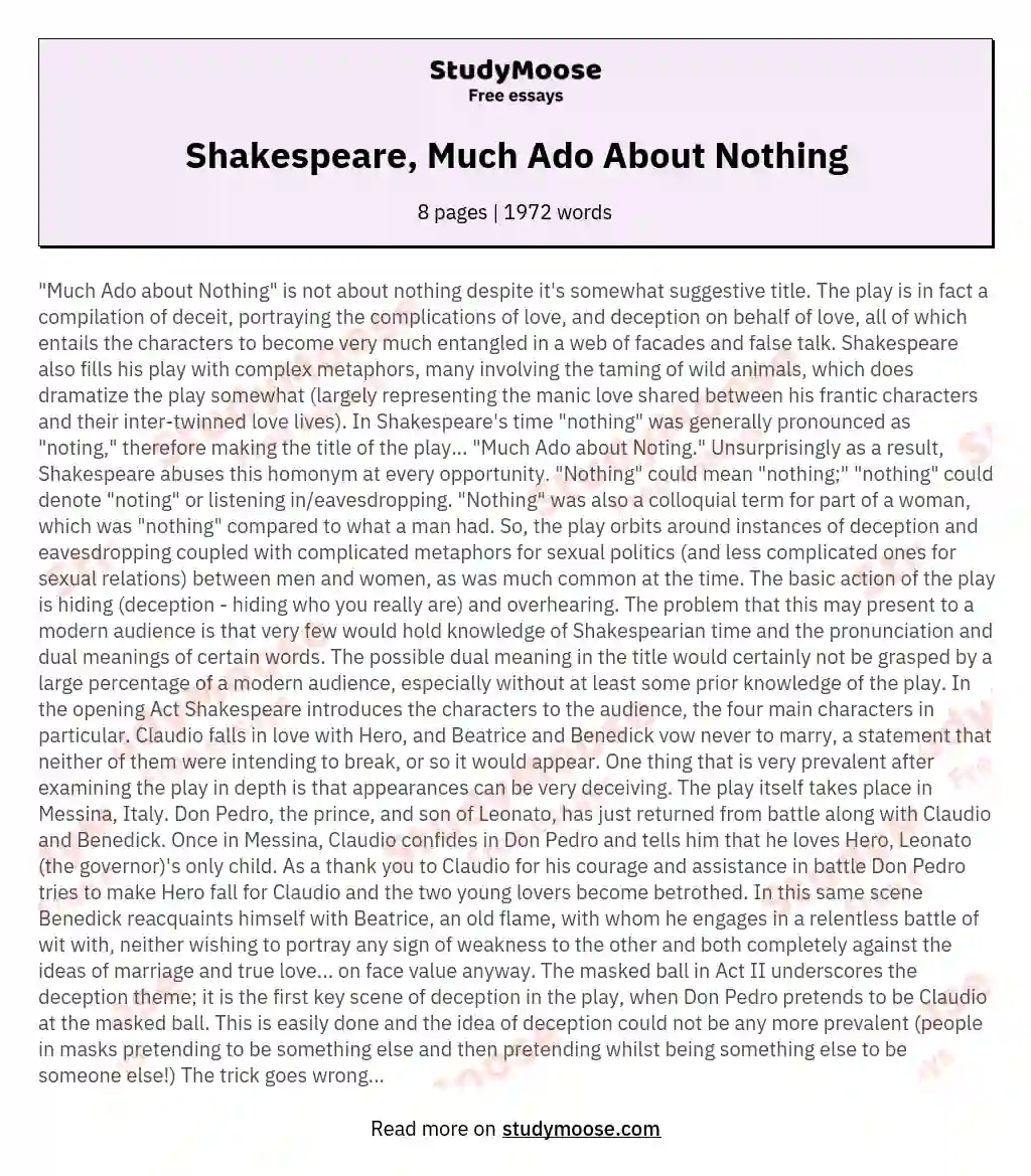 how is love presented in much ado about nothing essay