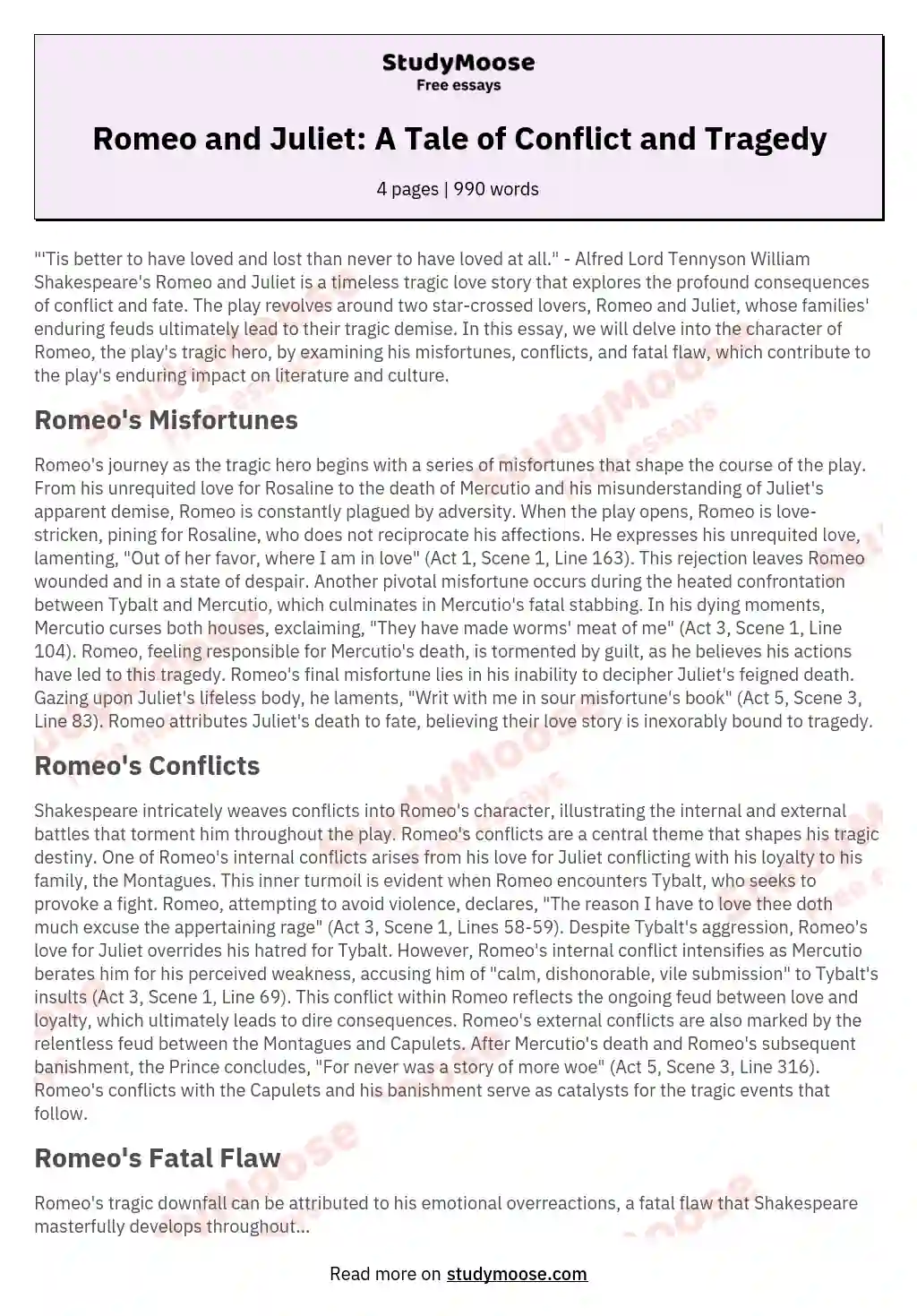 essay on romeo and juliet conflict