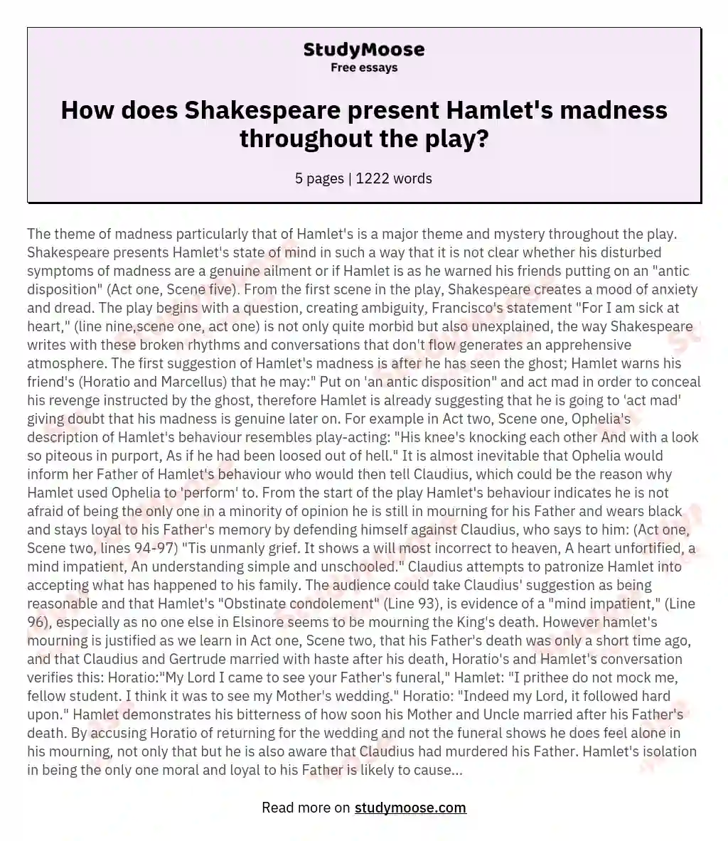 hamlet madness essay conclusion