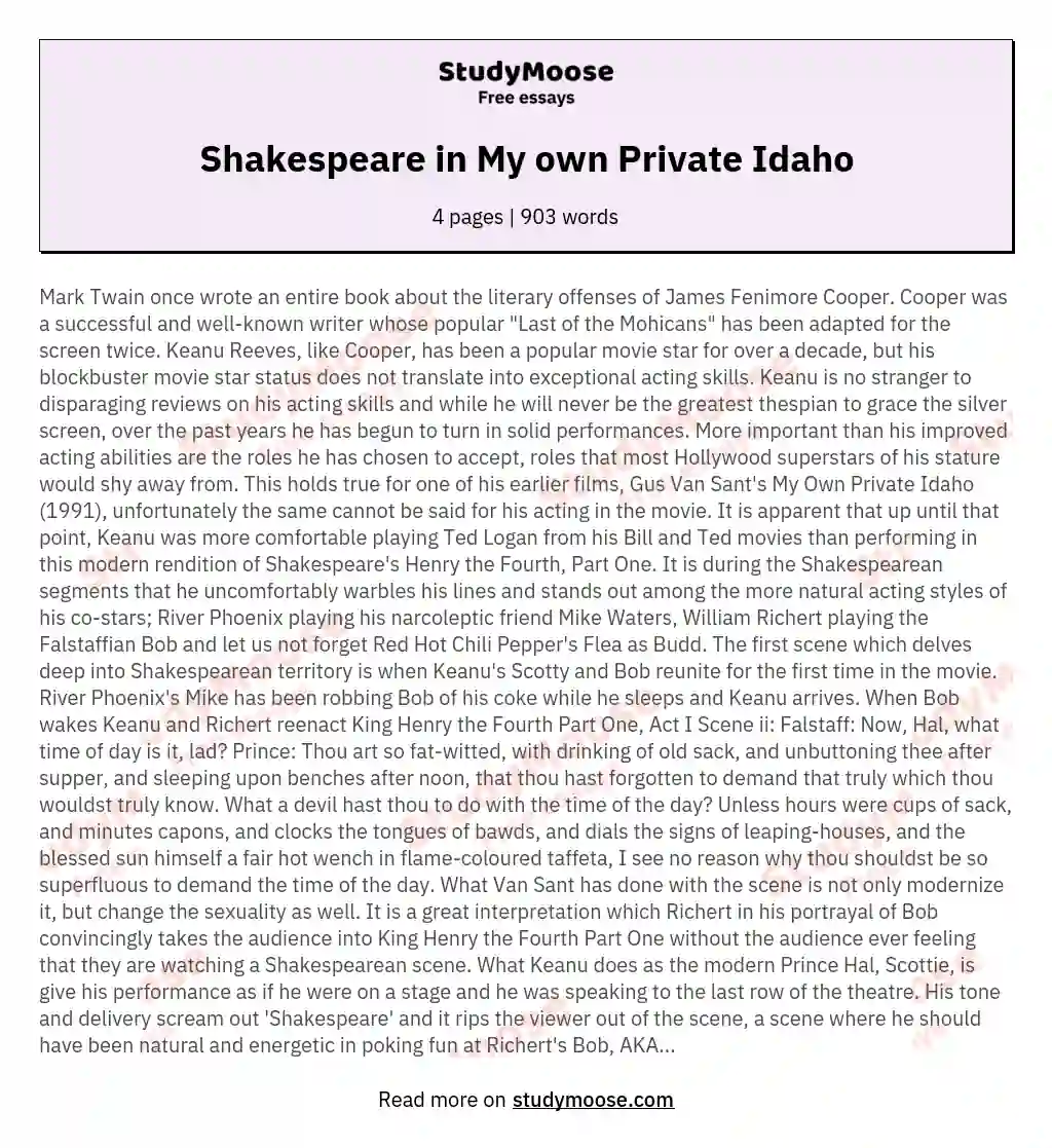 Shakespeare in My own Private Idaho essay