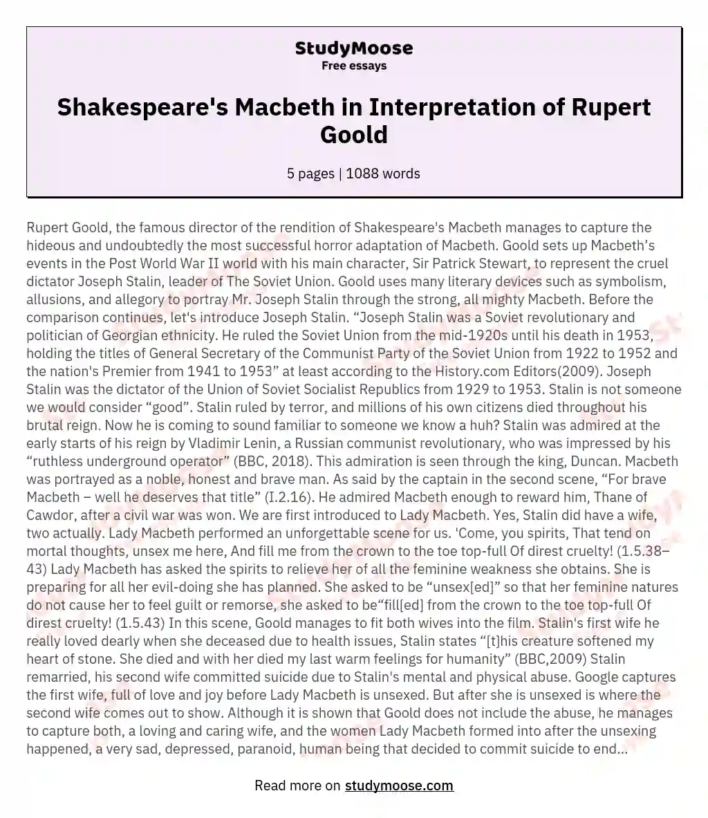 Shakespeare's Macbeth in Interpretation of Rupert Goold