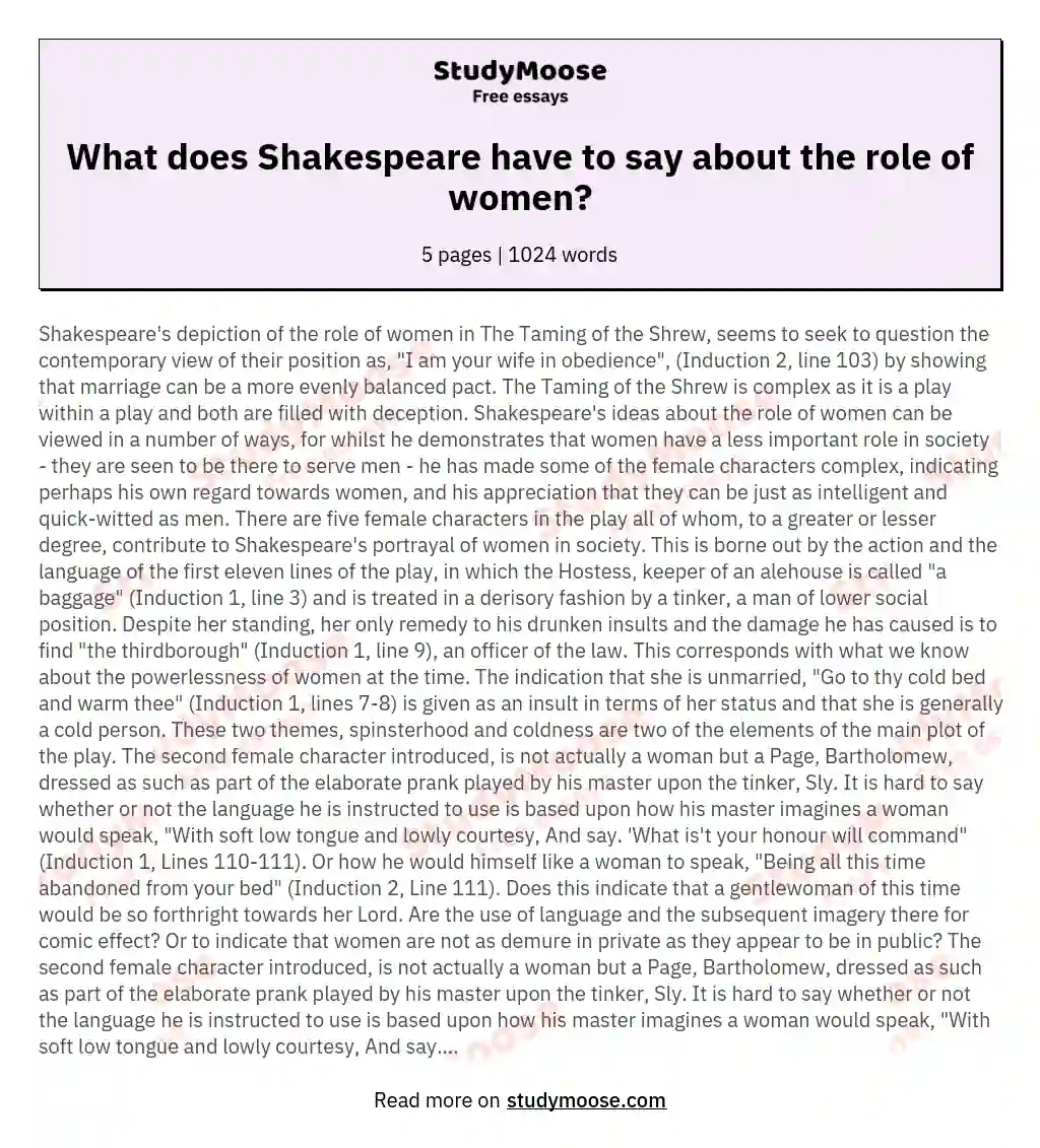 What does Shakespeare have to say about the role of women? essay