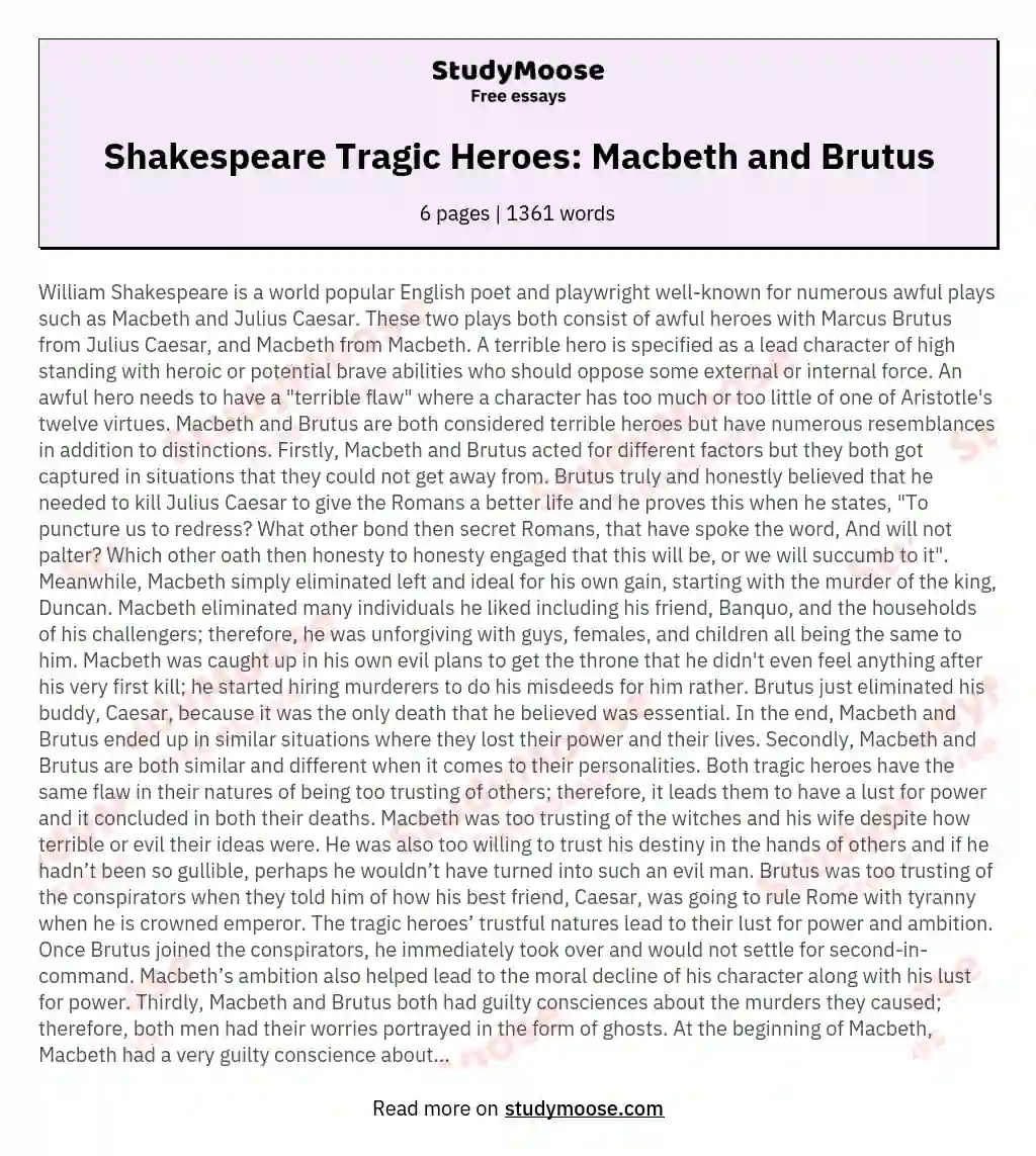 Shakespeare Tragic Heroes: Macbeth and Brutus essay