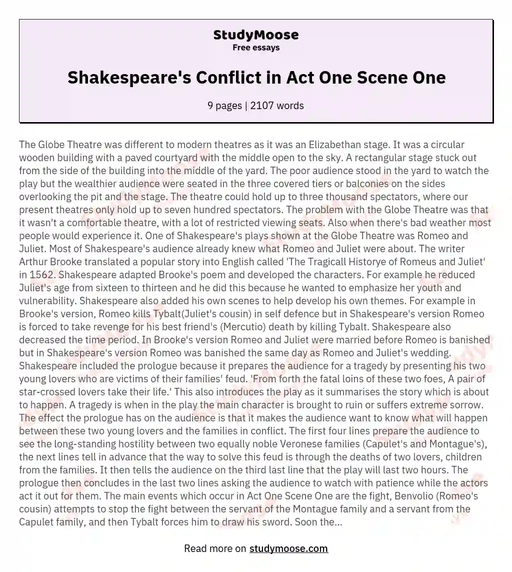 How does Shakespeare use language, characters and dramatic structures to introduce the theme of conflict in Act One Scene One?