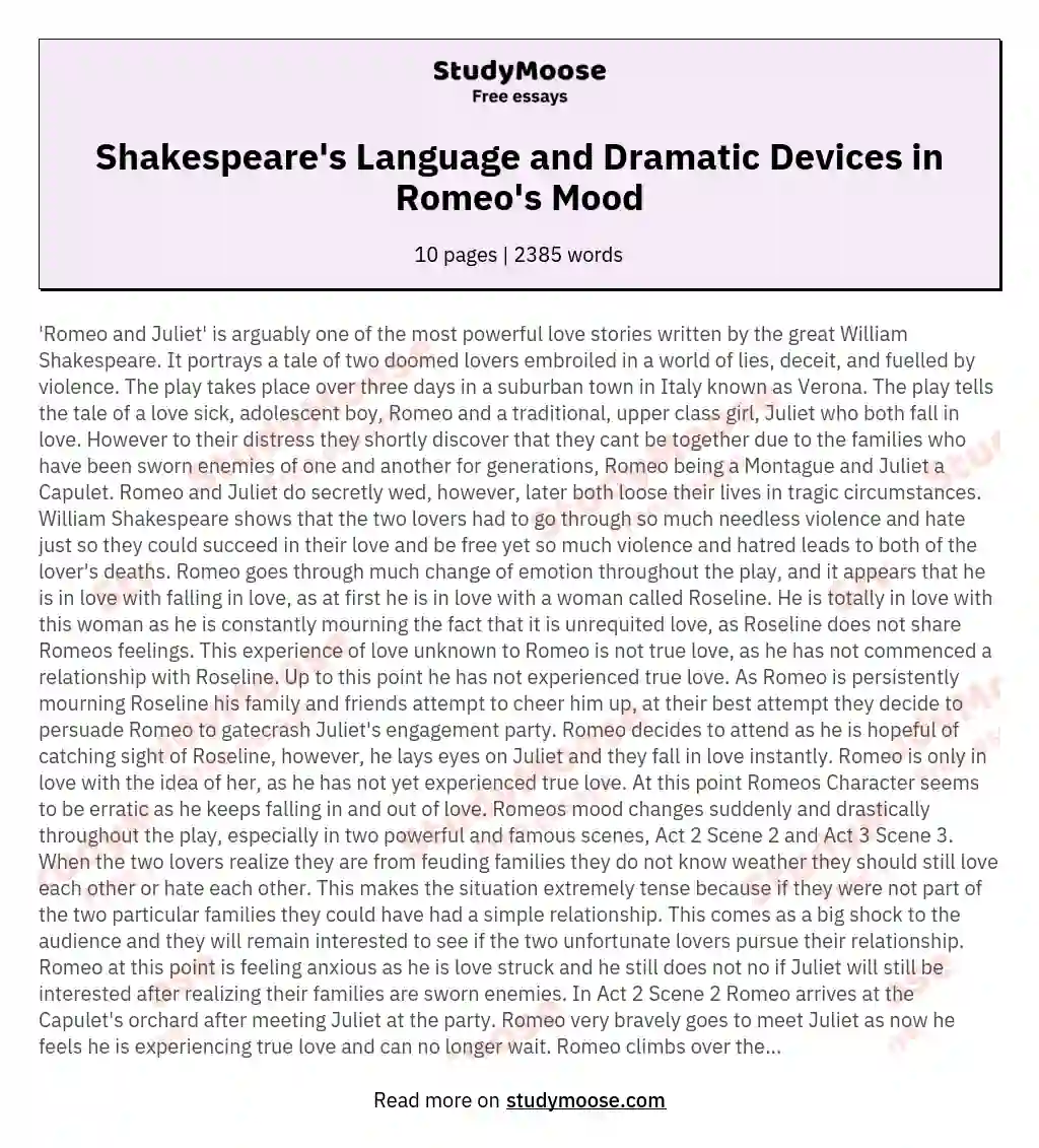 Shakespeare's Language and Dramatic Devices in Romeo's Mood essay