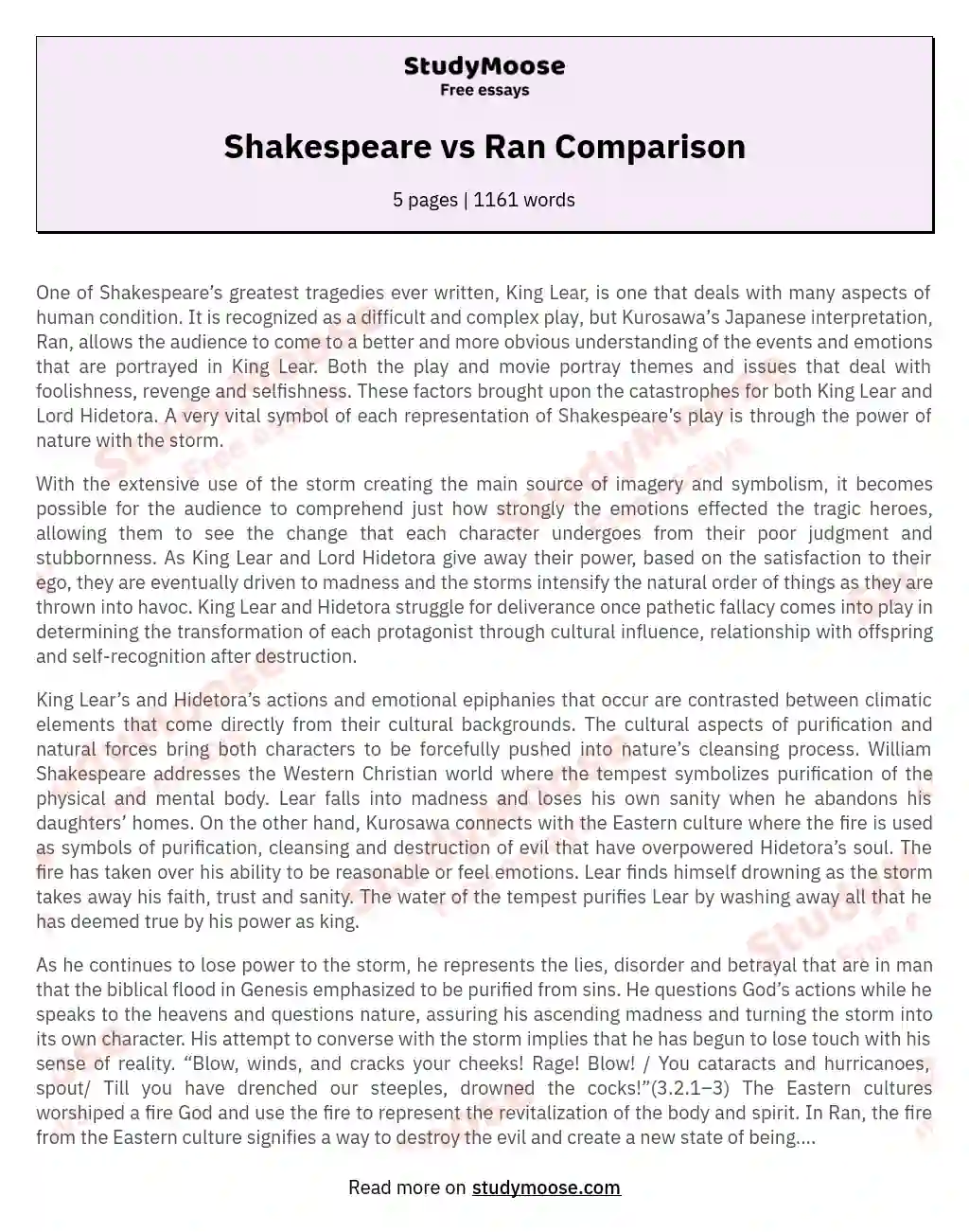 Shakespeare vs Ran Comparison essay