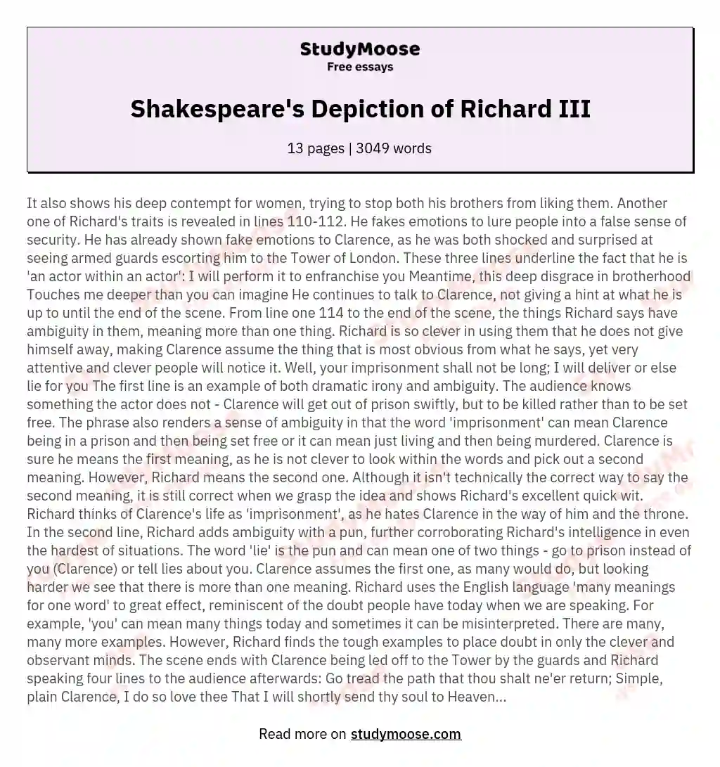 Shakespeare's Depiction of Richard III essay