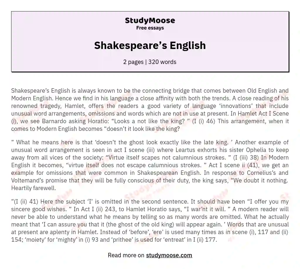 Shakespeare’s English essay