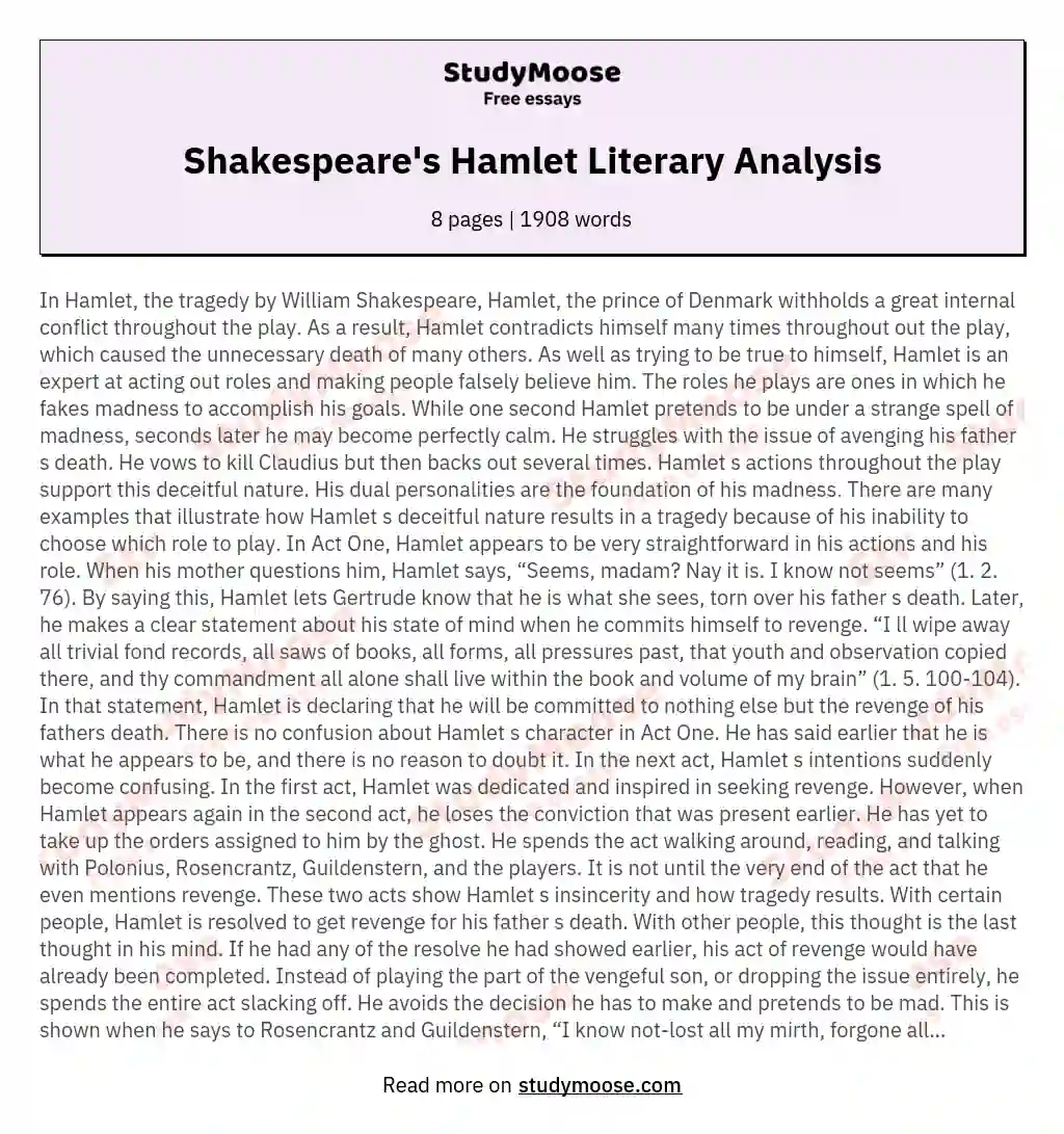 hamlet literary analysis paper