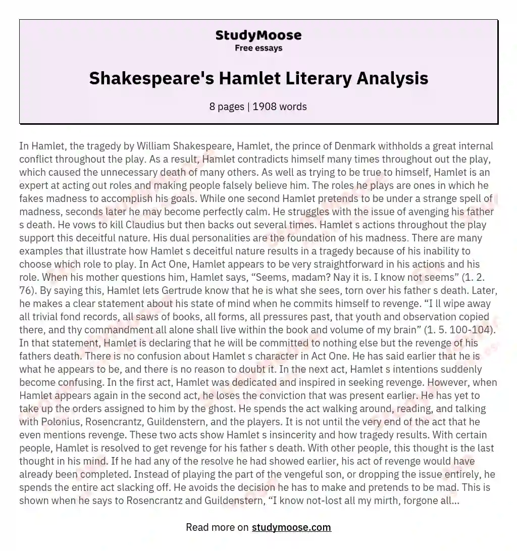 essay shakespeare hamlet