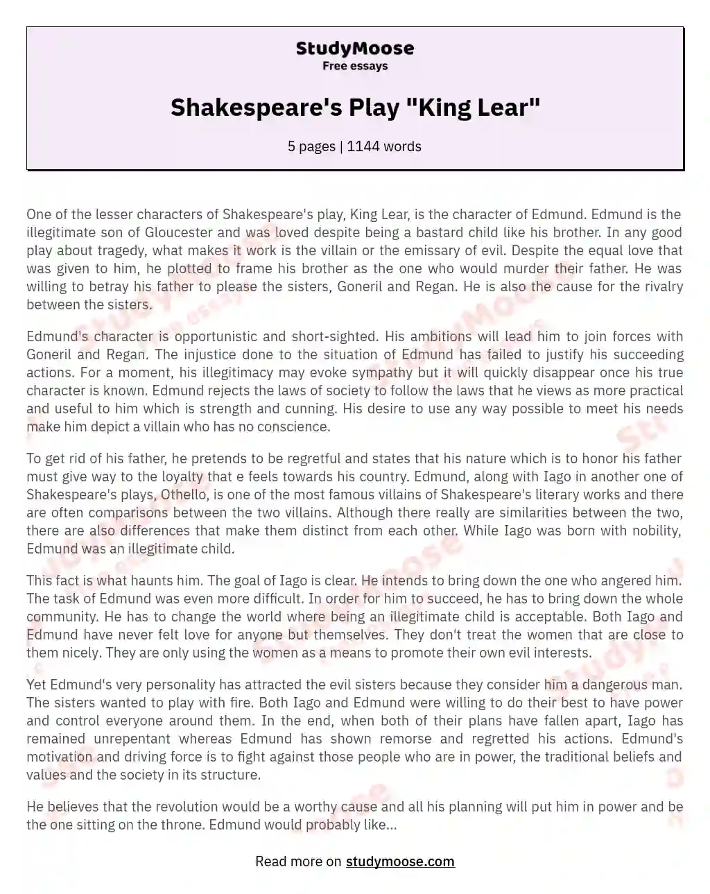 Shakespeare's Play "King Lear"