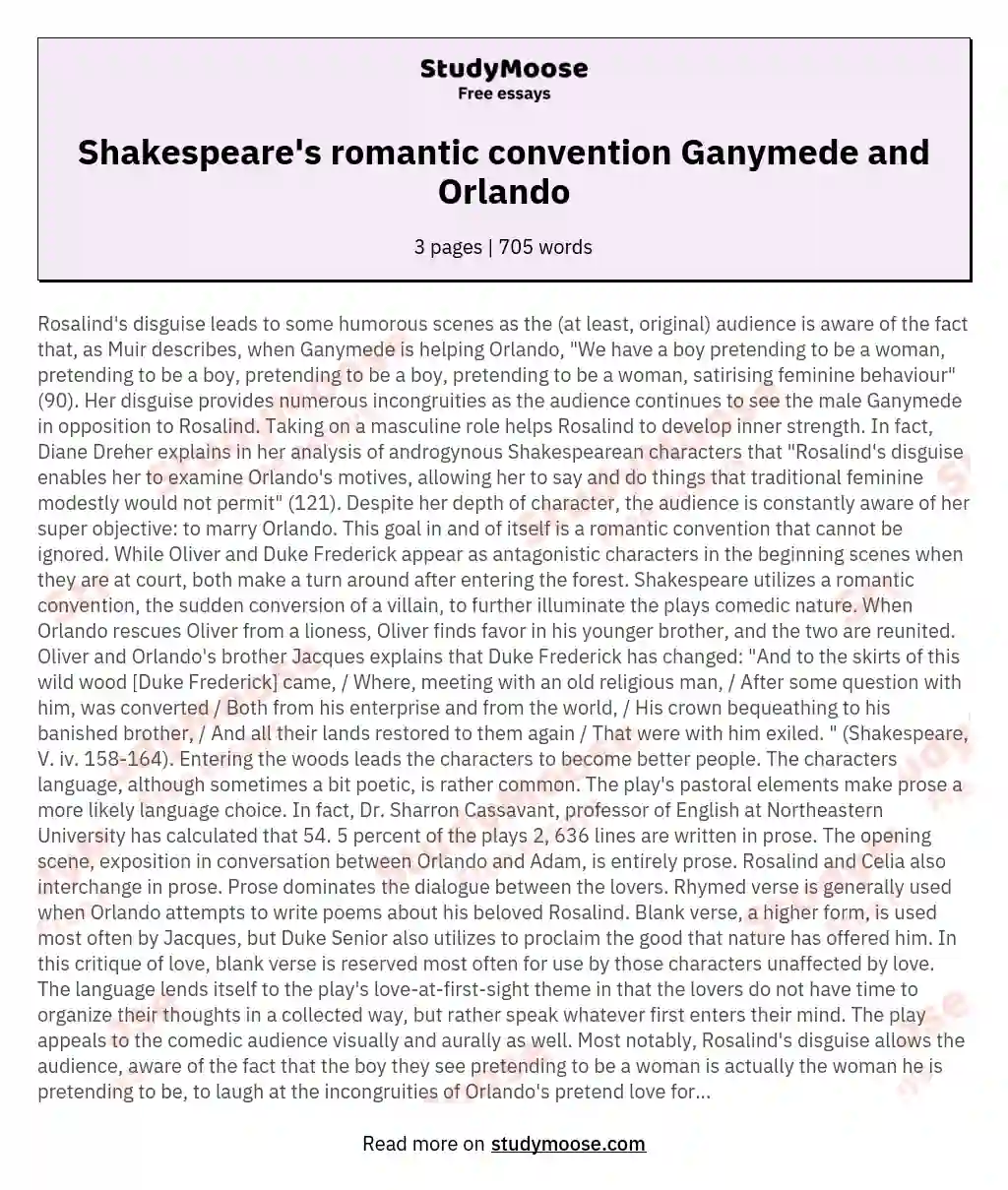 Shakespeare's romantic convention Ganymede and Orlando essay