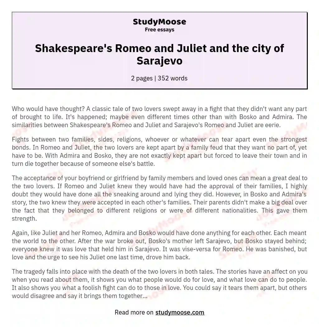 Shakespeare's Romeo and Juliet and the city of Sarajevo