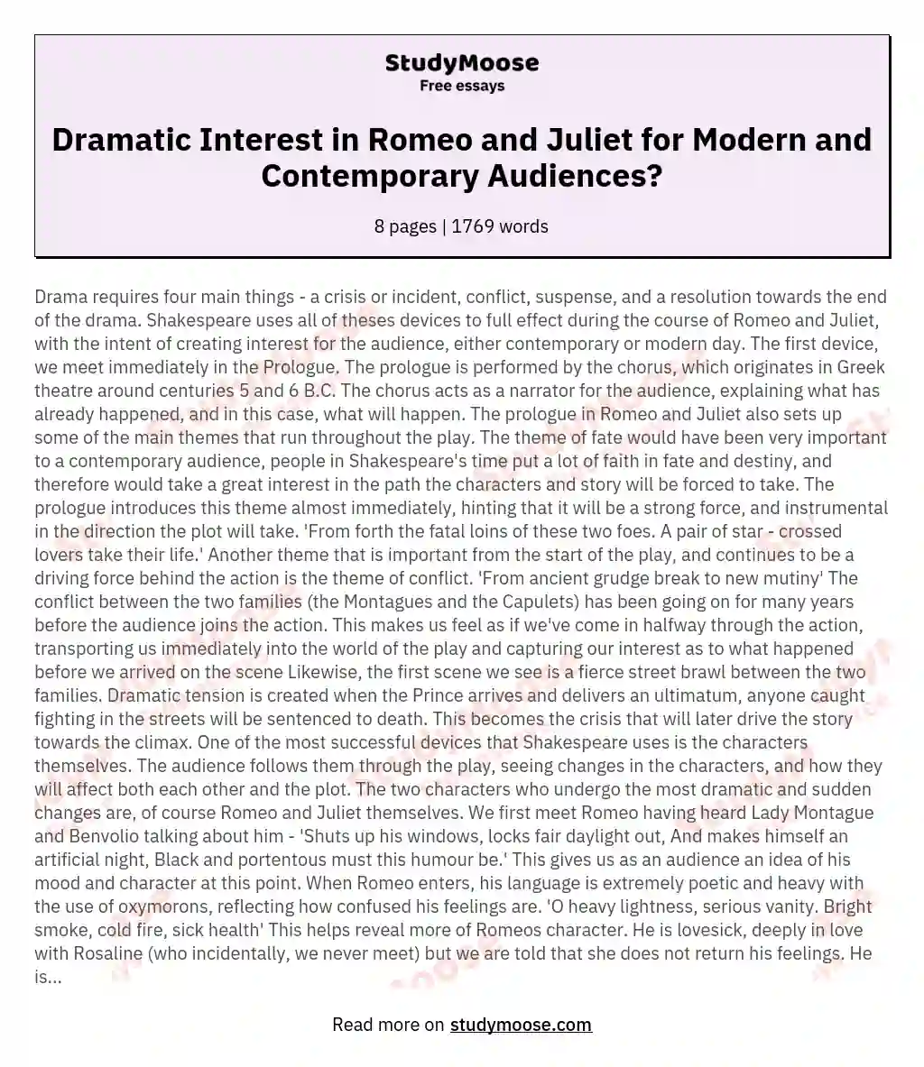 Dramatic Interest in Romeo and Juliet for Modern and Contemporary Audiences? essay