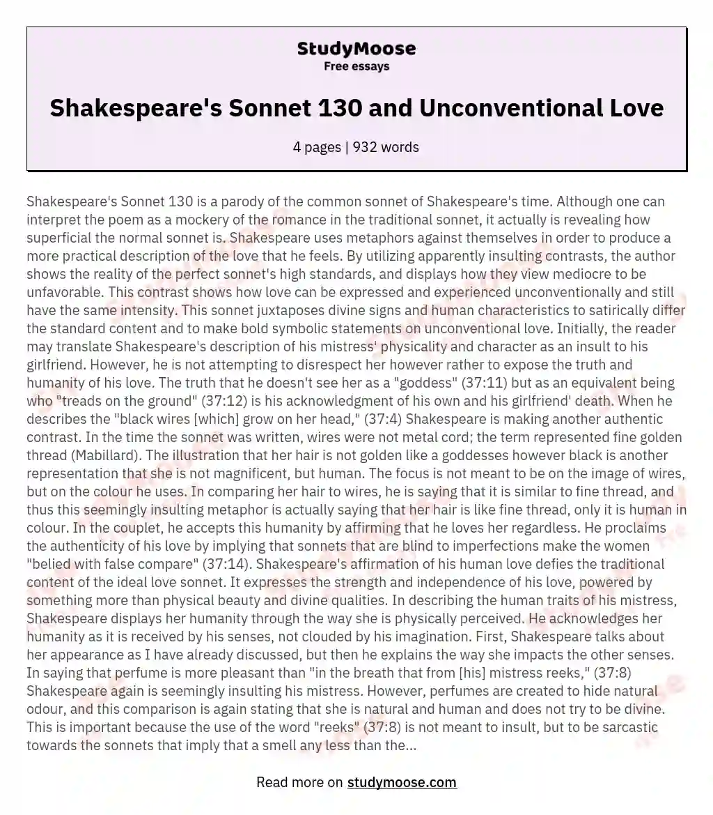Shakespeare's Sonnet 130 and Unconventional Love essay