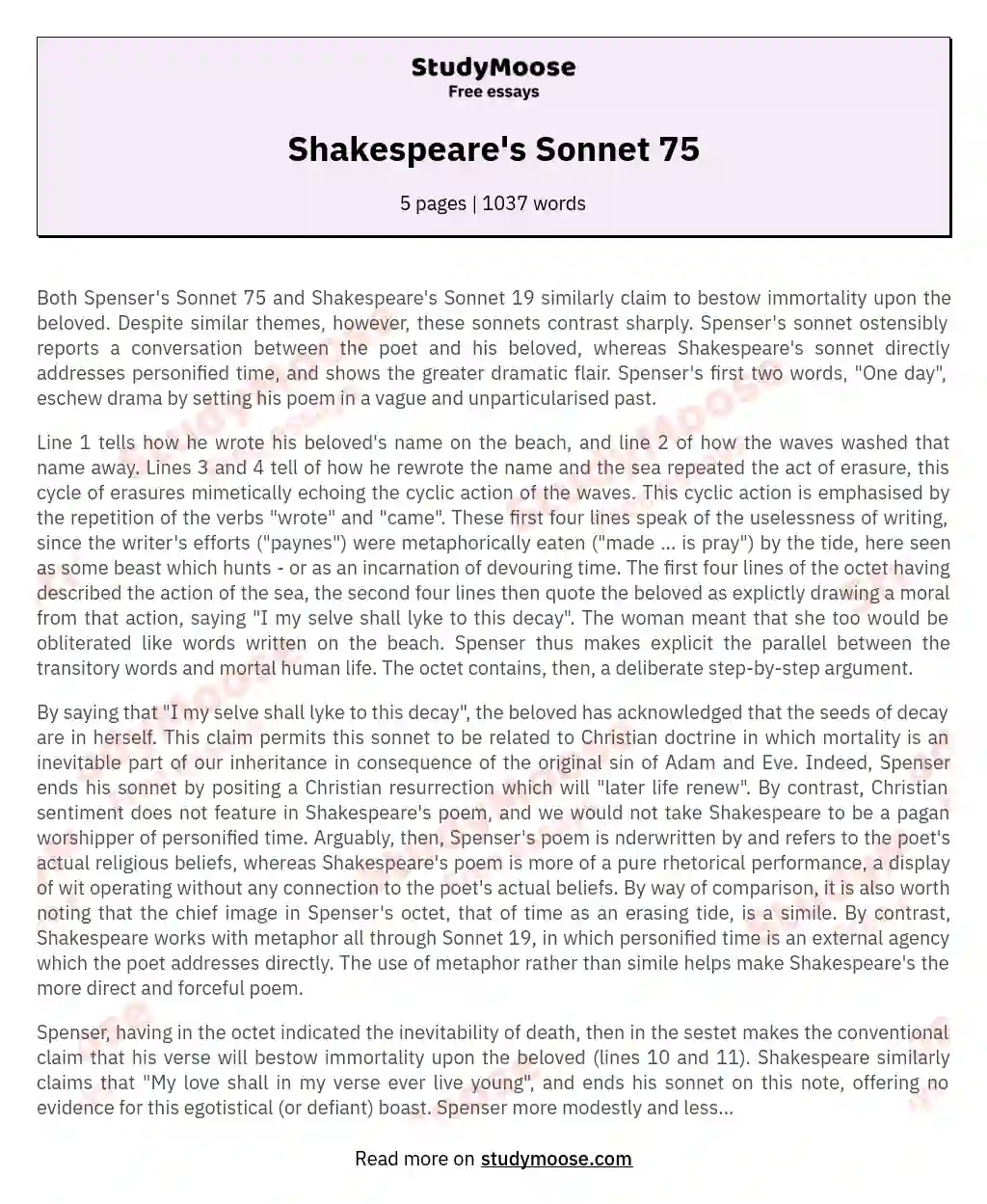 Shakespeare's Sonnet 75 essay