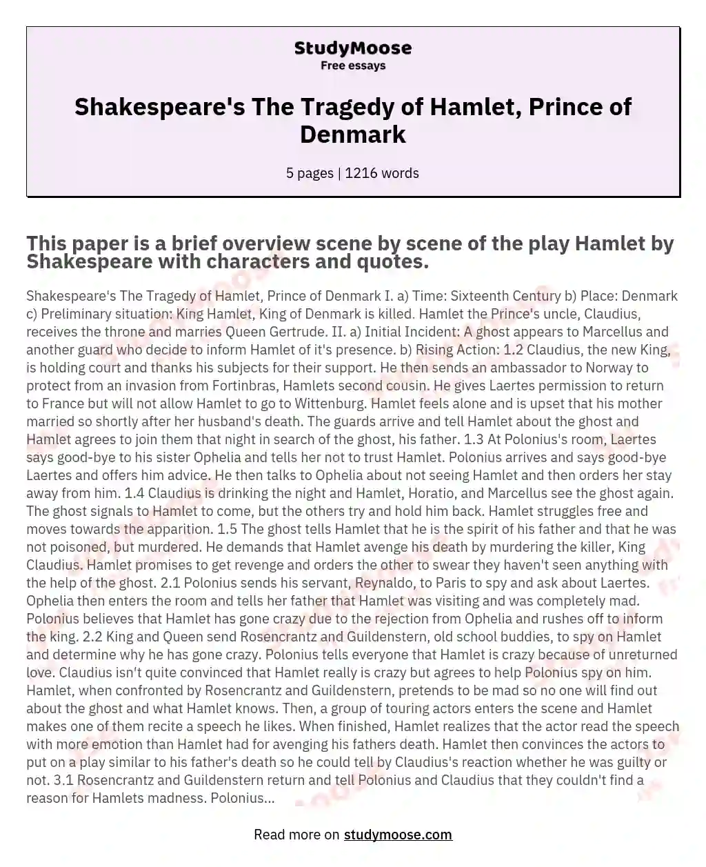 Shakespeare's The Tragedy of Hamlet, Prince of Denmark