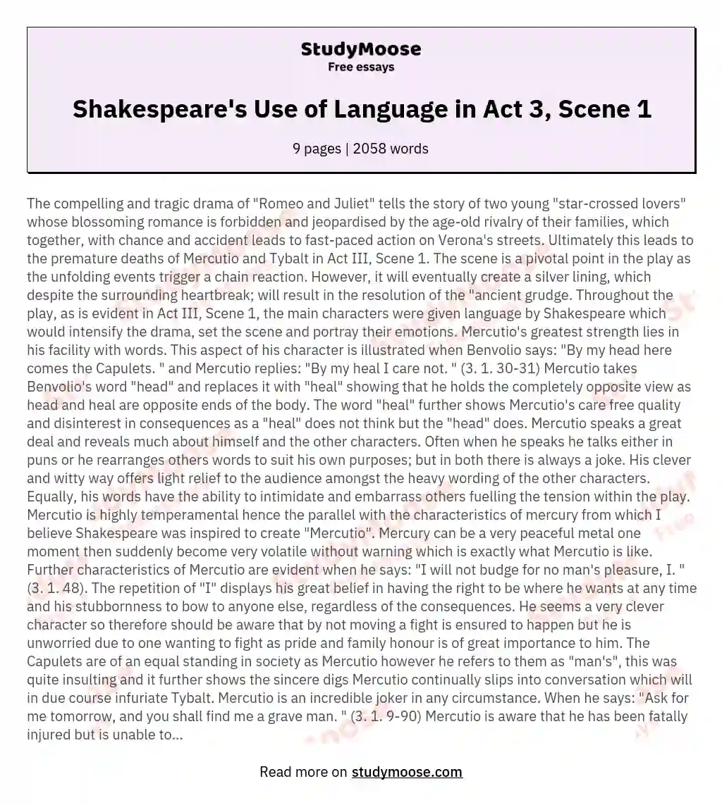 Shakespeare's Use of Language in Act 3, Scene 1 essay