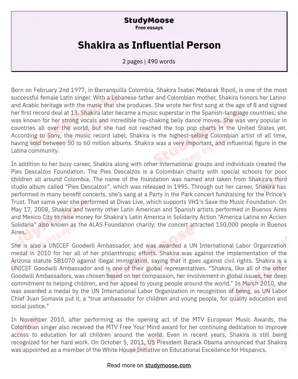 Shakira as Influential Person