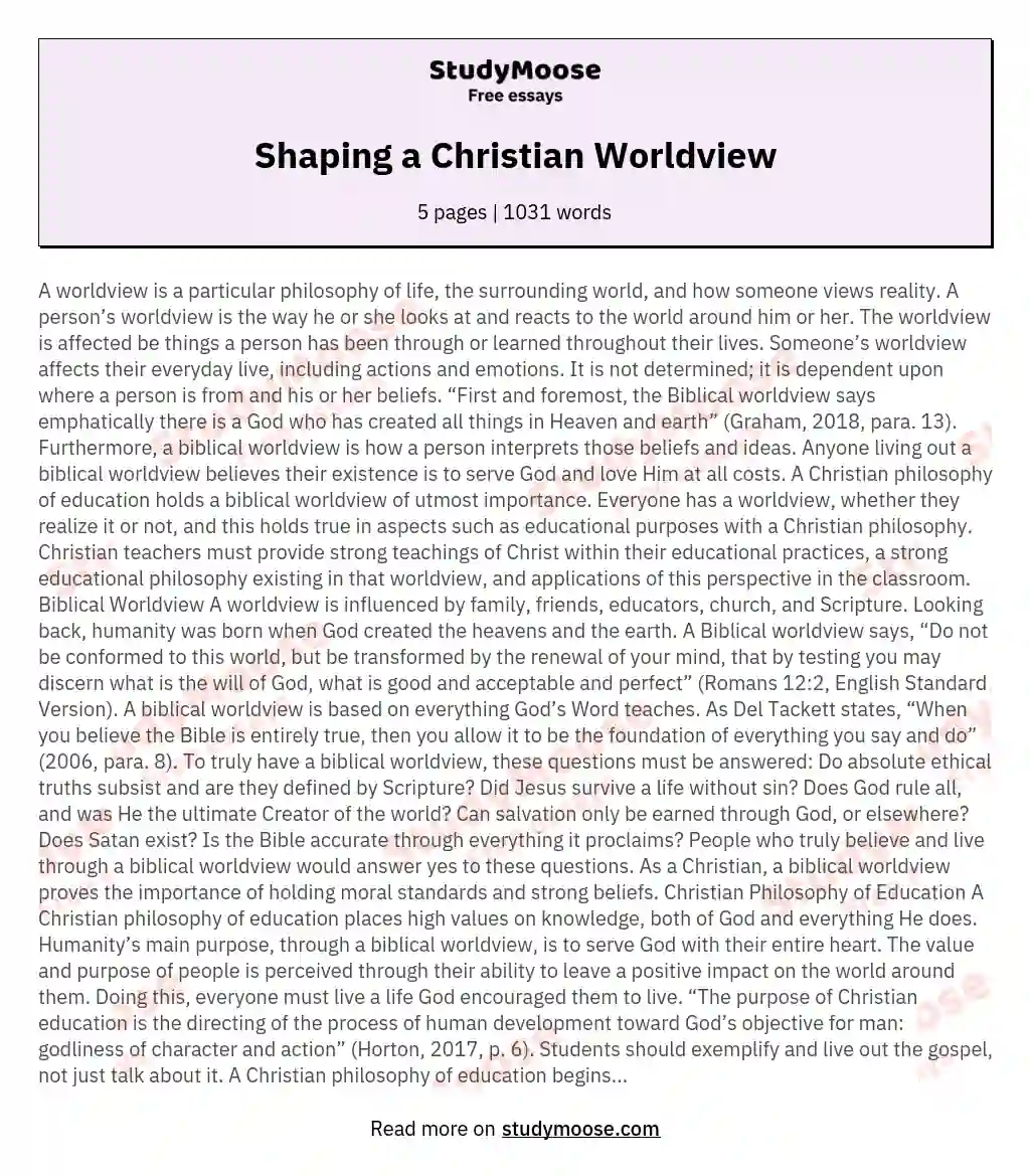 Shaping a Christian Worldview essay