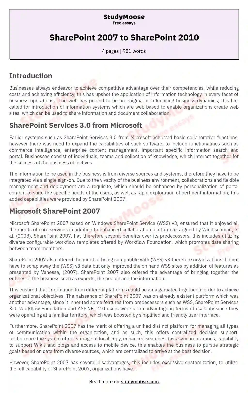 SharePoint 2007 to SharePoint 2010 essay