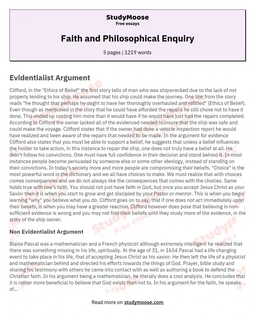 Faith and Philosophical Enquiry essay