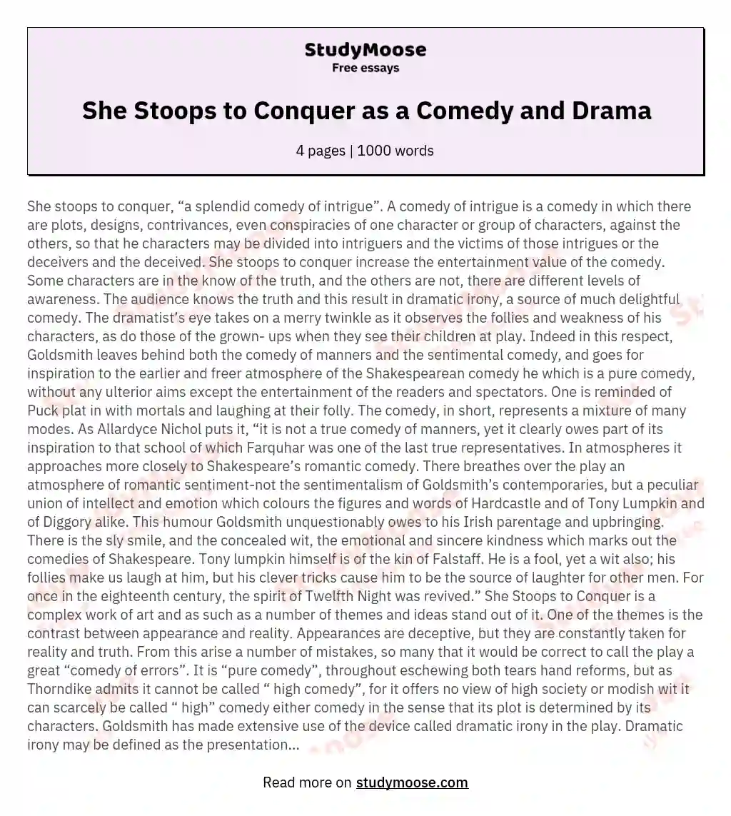 She Stoops to Conquer as a Comedy and Drama essay