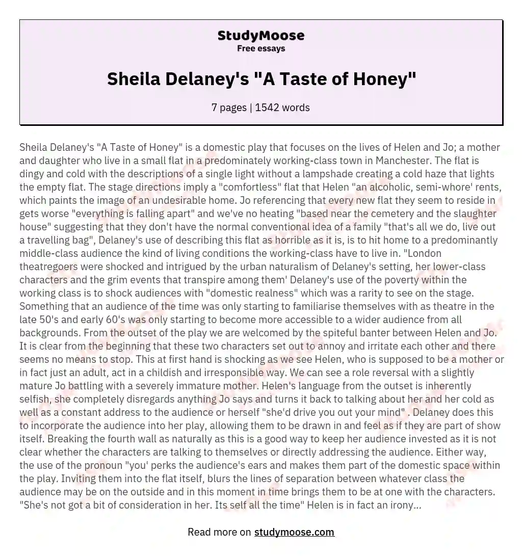 Sheila Delaney's "A Taste of Honey"