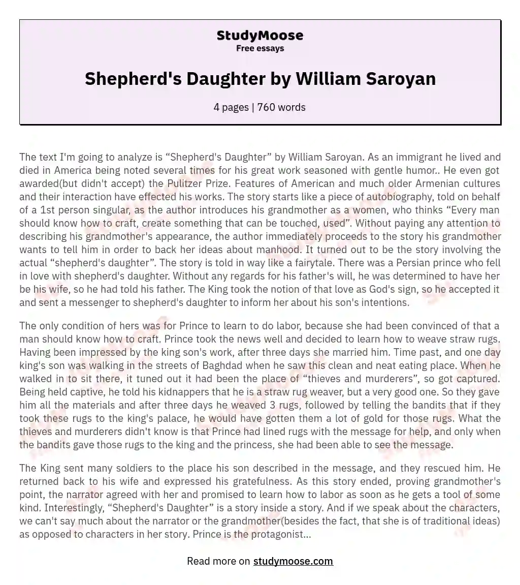 Shepherd's Daughter by William Saroyan essay