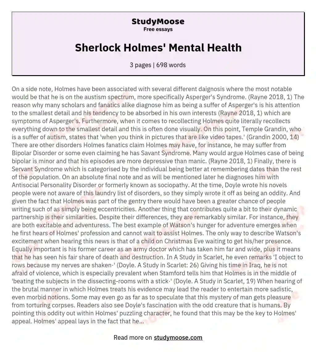 Sherlock Holmes' Mental Health