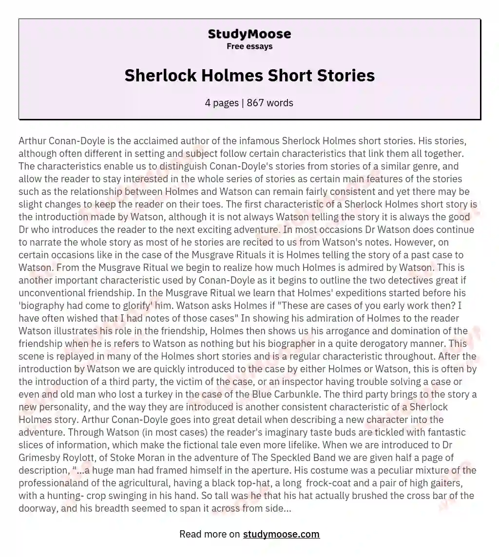 Sherlock Holmes Short Stories essay