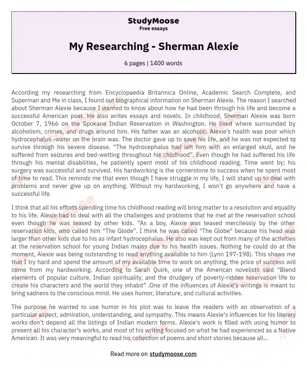 Sherman Alexie: Overcoming Adversity Through Literature essay