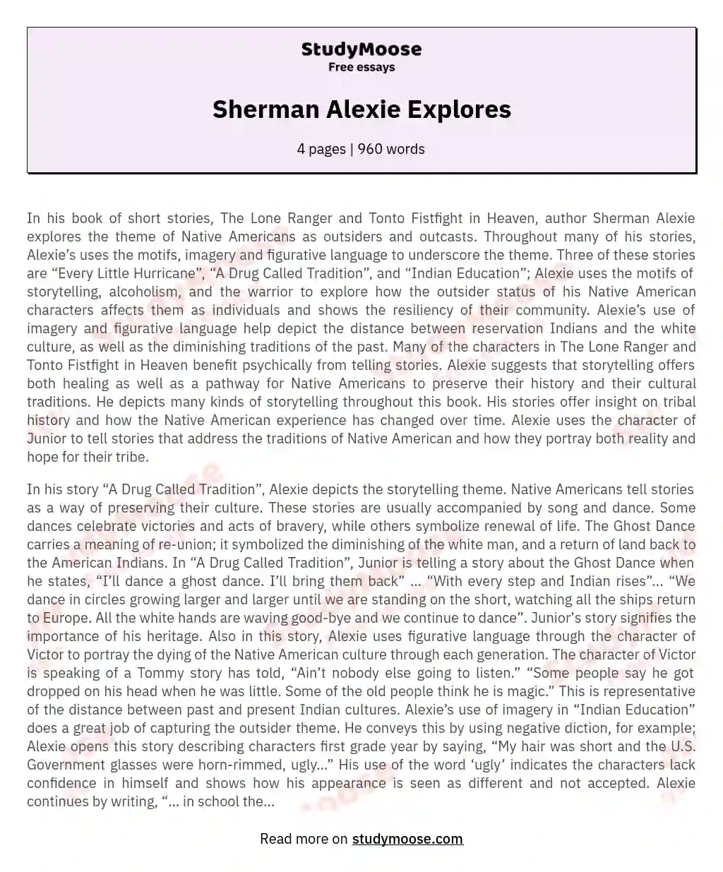 Sherman Alexie Explores essay