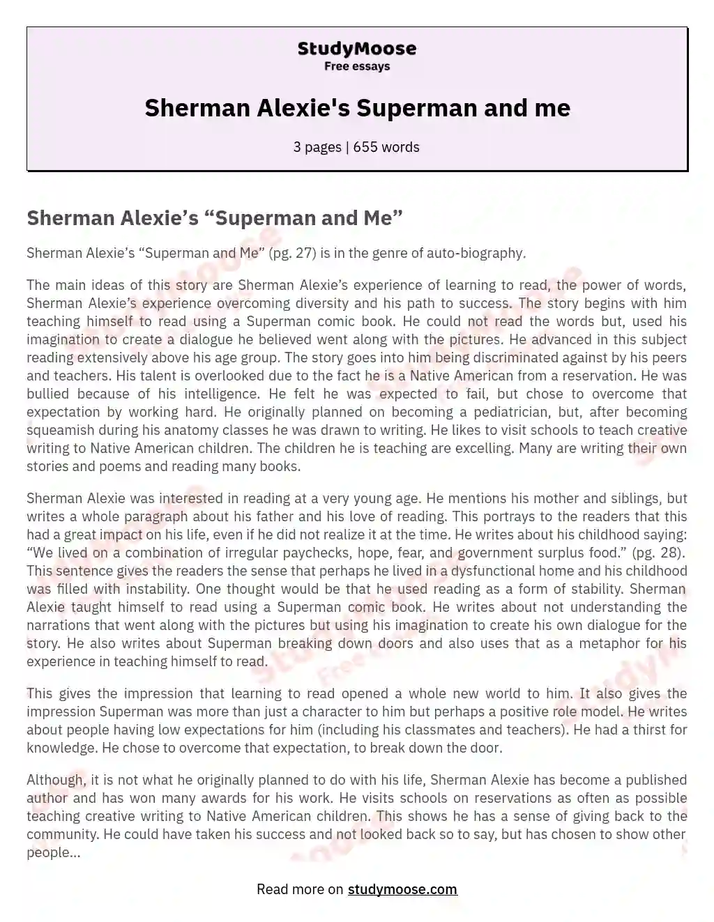 Sherman Alexie's Superman and me essay