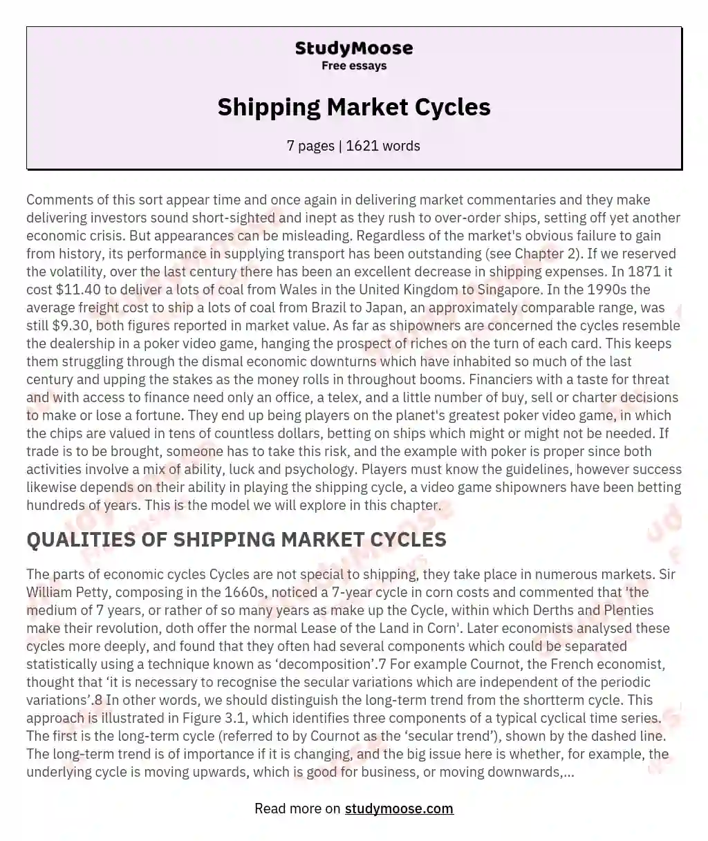 Shipping Market Cycles essay
