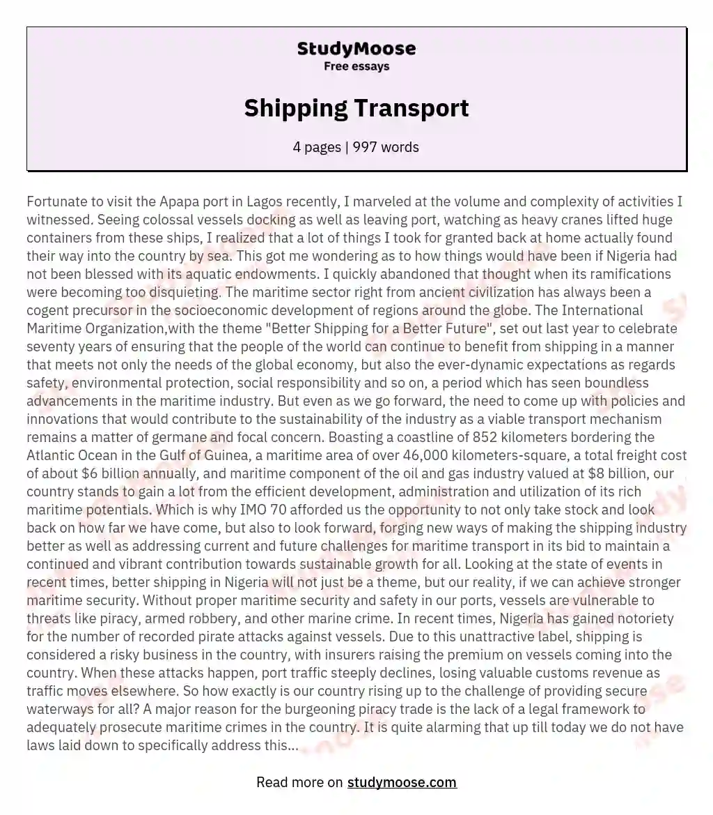 Shipping Transport essay