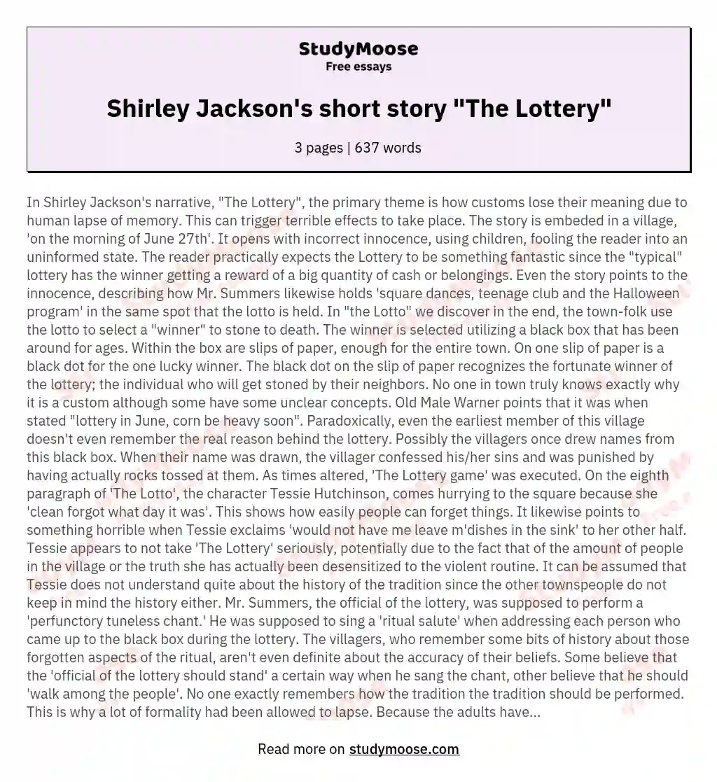 Shirley Jackson's short story "The Lottery"