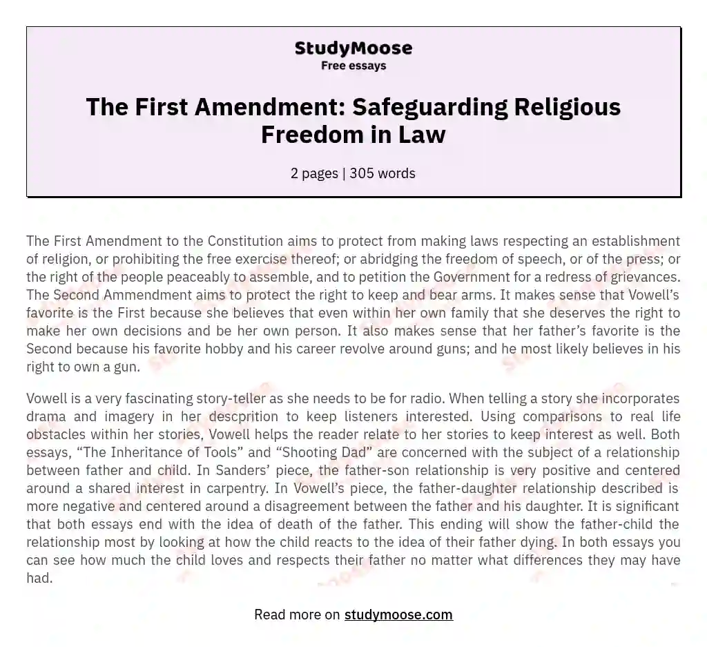 The First Amendment: Safeguarding Religious Freedom in Law essay