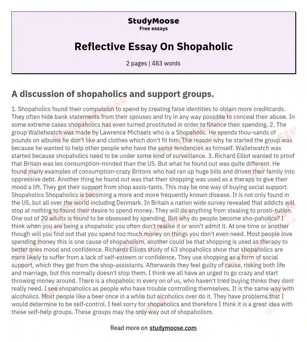 Reflective Essay On Shopaholic essay