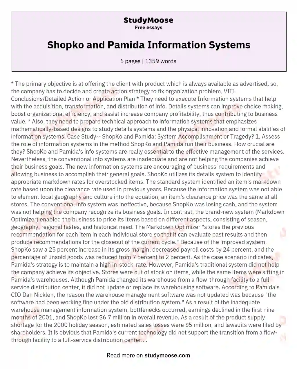 Shopko and Pamida Information Systems essay