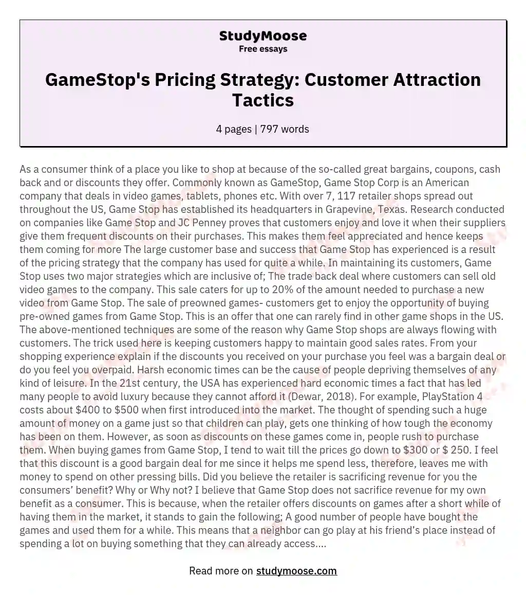 GameStop's Pricing Strategy: Customer Attraction Tactics essay