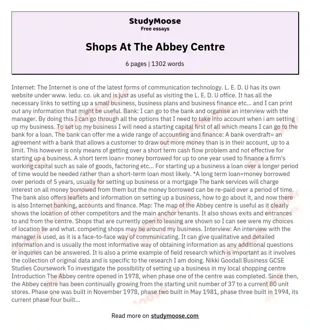 Shops At The Abbey Centre essay
